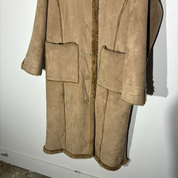 Vintage Faux Fur Shearling Beige Maxi Long Coat Penny Lane Angelina Size XL - Picture 5 of 11
